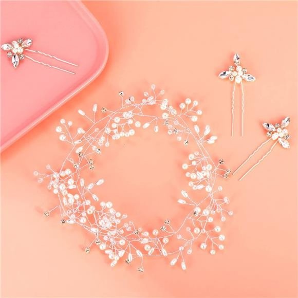 Sparkling Crystal Bridal Hair Vine - Extra Long Pearl Bead - Picture 5 of 6